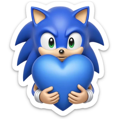 сгенерировать анимированный эмодж соника который держит синее сердечко  sticker