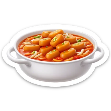 Cinematic Realistic Tteokbokki Dish Emoji, showcasing spicy, chewy rice cakes in a fiery sauce rendered with lifelike detail and bold, dynamic lighting. sticker