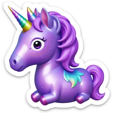 purple gliter  unicorn toy facing camera sticker