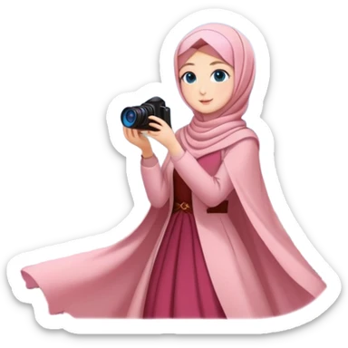 Turkish beautiful finish Konya girls blue eyes with lovely cherry blossom hijab long tail dress and she takes photo from sky sticker