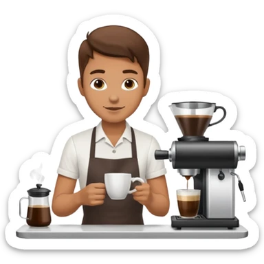 Бариста делает кофе. Цветовая палитра: #FFFFFF, #F7FD02, #D3D3D3, # 242424 sticker