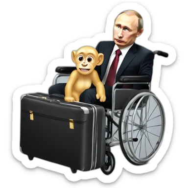Depressed vladimir putin monke golden small wheelchair jumps out of suitcase sticker