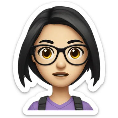 a cute girl with specs angry long black hair pointed face  sticker