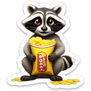 The racoon in the paws holds chips from the casino sticker