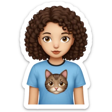 Kedi seven ,saçları koyu kahverengi ,kıvırcık saçlı kız sticker