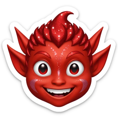 red glitter smilling imp sticker