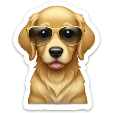 Golden retriever puppy wearing sunglasses at the beach sticker