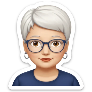Create me emoji of an old mid-fat lady. Short white hair to left side. Square glasses. Brown eyes. Without any earrings on her ears. Long head sticker