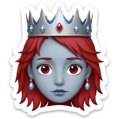 grey head with right eye blue and left eye red. he has messy brown hair and a silver crown with rubies on it sticker
