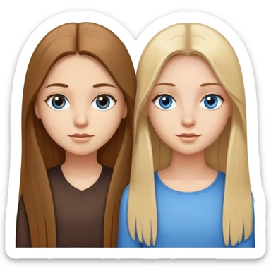 2 girls one with long straight brown hair with brown eyes and other with long straight blonde hair with blue eyes sticker