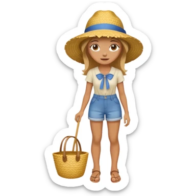 full body woman with straw hat sticker