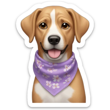 dog wearing lilac floral bandana around neck sticker