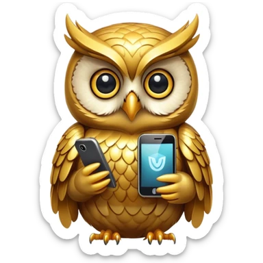 golden owl with shiny feathers. Holds a phone  sticker
