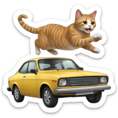 Cat jumping on a car sticker