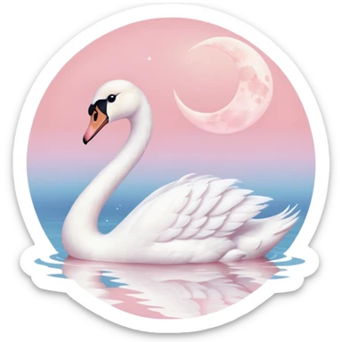 White swan with pastel baby pink moon sticker