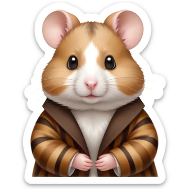 Cinematic Noble Brown and White Banded Hamster Portrait Emoji, Poised and regal, with a tiny, compact build and a uniquely patterned coat of warm brown and crisp white bands, deep-set soulful dark eyes, Simplified yet sharp and sophisticated features, highly detailed, glowing with a soft, dignified glow, high shine, intelligent and charming, stylized with an air of distinctive elegance, focused and attentive, soft glowing outline, capturing the essence of a watchful and confident rodent, so majestic it feels as though it could scurry out of the screen with effortless authority! sticker