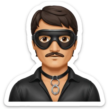 pedro pascal with leather eye mask and leather halter neck blouse sticker