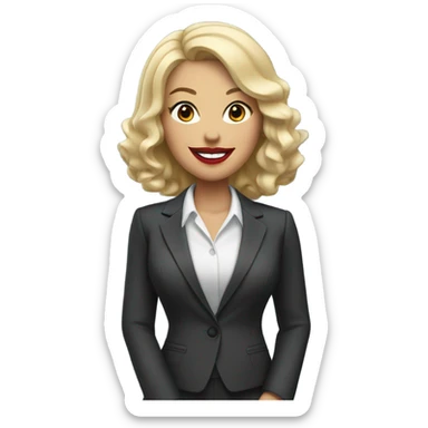 blonde woman with suit and red lipstick smiling sticker