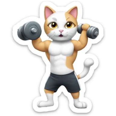 a fitness cat holding a dumbbell sticker