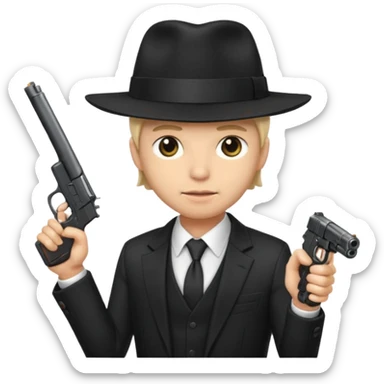Underboss, black suit, fedora, gun sticker
