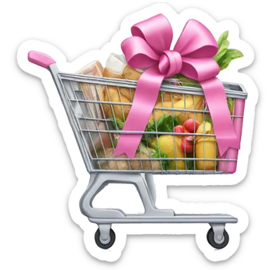 Grocery cart with a pink bow sticker