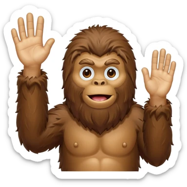 bigfoot waving hand with simple background sticker