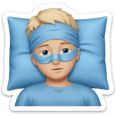 boy with a sleeping mask above head like a band 
 sticker