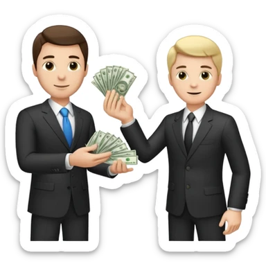The businessman extends his hand to the side and give money to other businessman sticker