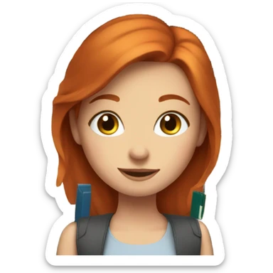 Beautiful Redhead female with blue eyes surrounded by books sticker