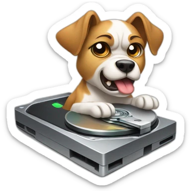 angry dog guarding a hard disk sticker