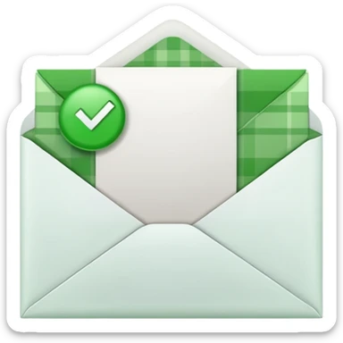 white envelop with a letter and green checked checkbox inside sticker