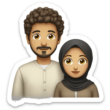 brown muslim couple. the boy has short curly hair, goatee and moustache, black eyes. The girl has hijab  sticker