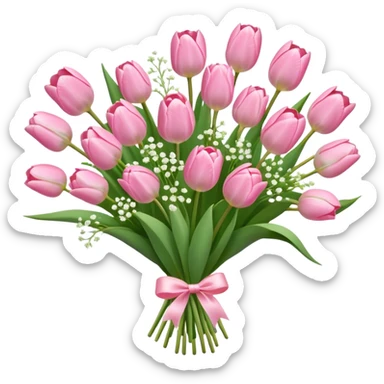 bouquet of light, pink tulips and babies breath ￼ sticker