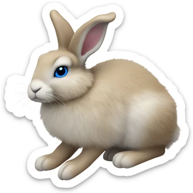snowshoe hare very fluffy, no legs. laying down, side view, blue eyes sticker