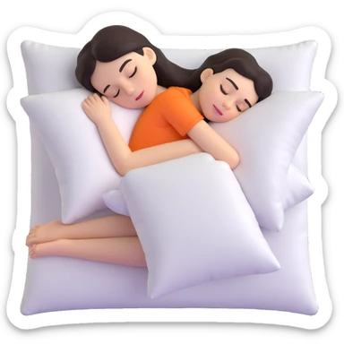 A girl with dark hair sleeping on a baby blue pillow sticker