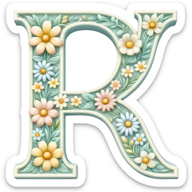 White pastel flowery romantic alphabet letter sticker