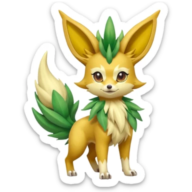 Fennekin-Amaura-Leafeon-Fakémon-Digimon-fusion (full body) sticker