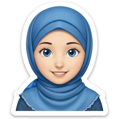 Turkish beautiful finish Konya girl blue eyes with denim bow hijab islamic dress and smiling  sticker