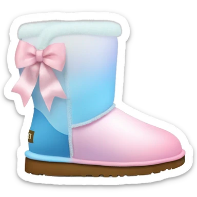 Realistic pair of pastel pink to pastel blue ombre fur Ugg boots with silk ribbon bows. sticker