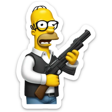 Homer Simpson with a gun wearing glasses sticker