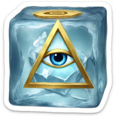 cube of ice with realistic gold mason eye of providence in it sticker