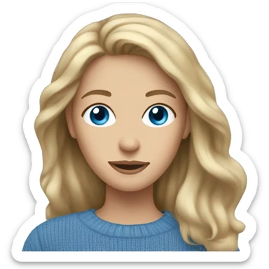 pale blue eyed woman with long dirty blonde hair wearing a blue sweater sticker