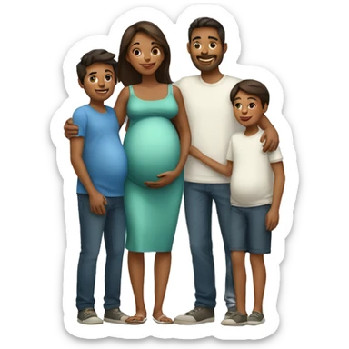 A pregnant woman with her husband and her children   sticker