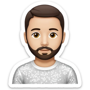 Terry Coldwell (male singer) from East 17 with light skin, dark brown hair and short beard, white sequin outfit sticker