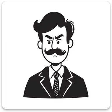 A hand-drawn angry supervisor with a mustache and a stern expression sticker
