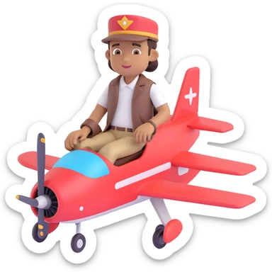 brown male wearing a hat sitting on an aircraft, playful and modern sticker