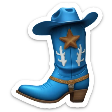 Tall blue cowboy boot with cowboy hat on top sticker