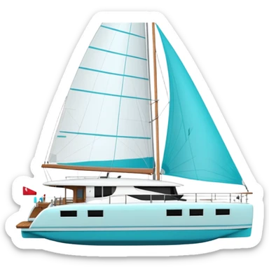 make a 50ft catamaran lagoon styled faceing to the right. make the sails like a dark tiffany blue sticker