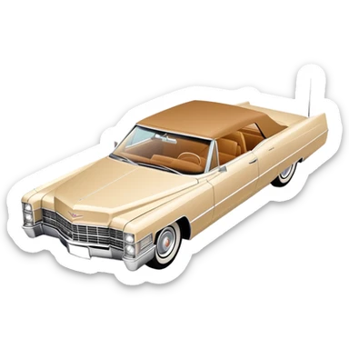 Geometric beige 1966 Cadillac DeVille, reduced to simple shapes, minimalist 30-degree view, basic forms only, Once Upon a Hollywood inspired, iOS emoji style sticker