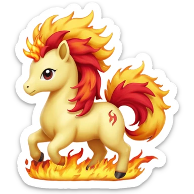 ponyta pokemon (yellow body, red flaming mane, red flaming tail) sticker